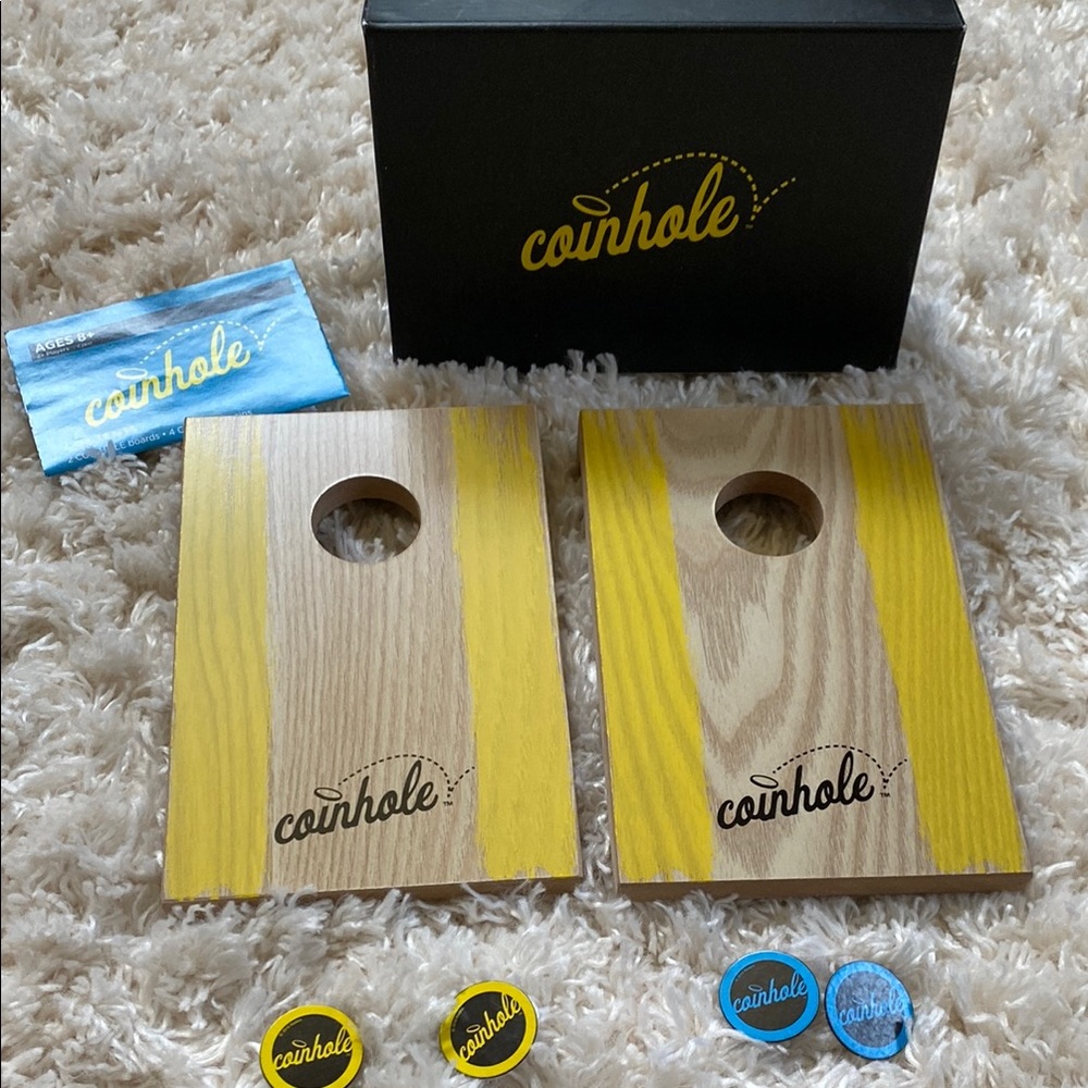 Hasbro Coinhole Game Set with Yellow and Natural Wood